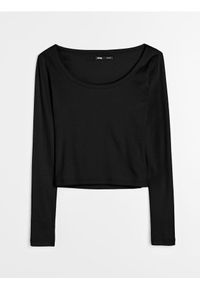 Sinsay - Bawełniana bluzka z długim rękawem - czarny. Kolor: czarny. Materiał: bawełna. Długość rękawa: długi rękaw. Długość: długie #1