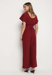 Born2be - Bordowy Elegancki Kombinezon z Marszczeniem i Wcięciem w Talii Melonessa. Okazja: na co dzień. Kolor: czerwony. Sezon: jesień, wiosna. Styl: elegancki #4