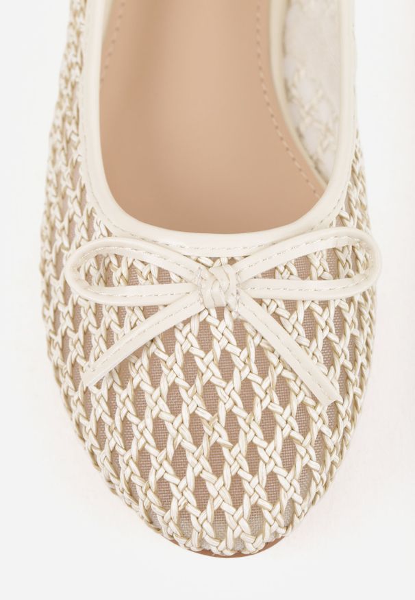 Born2be - Jasnobeżowe Siateczkowe Balerinki z Plecioną Cholewką z Kokardką Lilinrelle. Okazja: na co dzień. Kolor: beżowy. Materiał: jeans. Szerokość cholewki: normalna. Styl: casual, klasyczny, elegancki