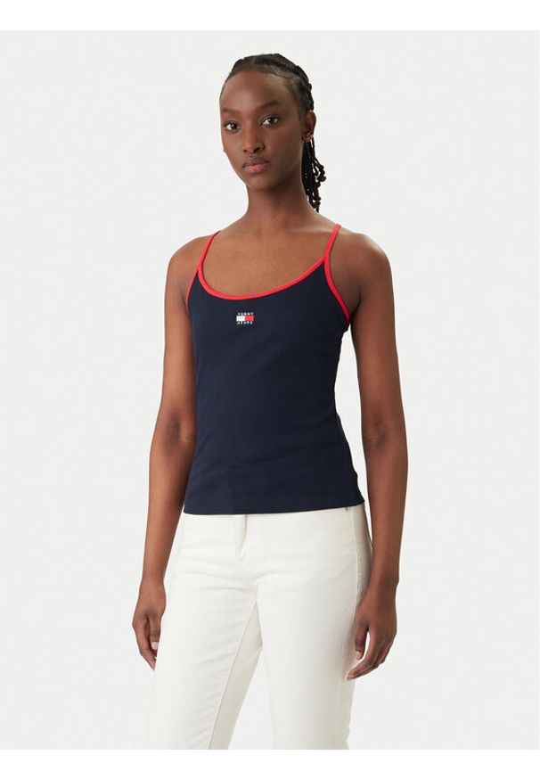 Tommy Jeans Top DW0DW22261 Granatowy Slim Fit. Kolor: niebieski. Materiał: bawełna