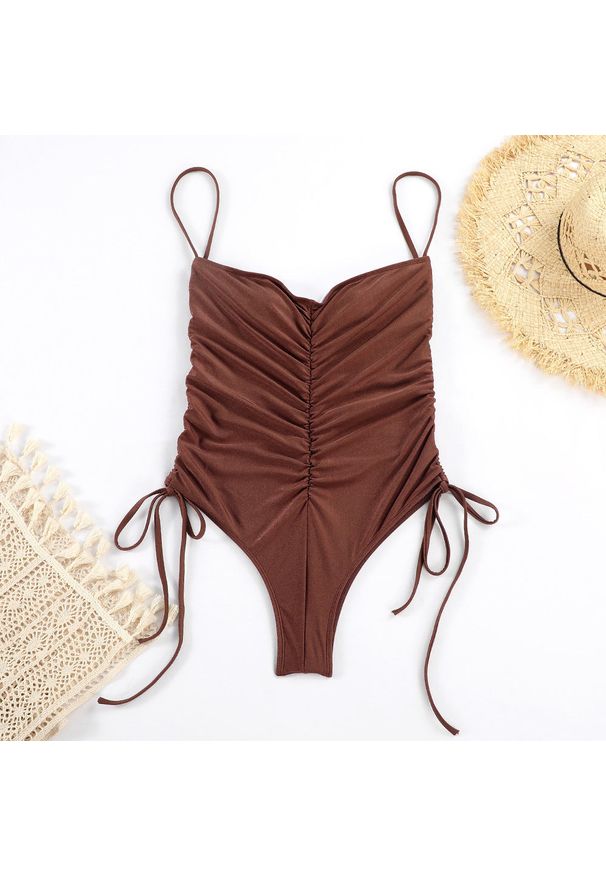 Intica - Jednoczęściowy strój kąpielowy bodycon z regulowanymi ramiączkami Raimonda. Kolor: brązowy. Materiał: tkanina