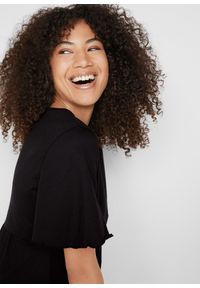 bonprix - Sukienka z dżerseju z czystej bawełny. Typ kołnierza: dekolt w serek. Kolor: czarny. Materiał: jersey, bawełna. Wzór: gładki. Długość: midi #2