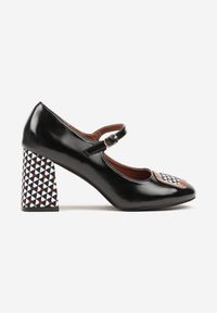Renee - Czarne Retro Czółenka Vices w Stylu Mary Jane ze Skórzaną Wkładką Vedvire. Okazja: na randkę. Zapięcie: pasek. Kolor: czarny. Materiał: skóra. Wzór: geometria. Obcas: na obcasie. Styl: retro. Wysokość obcasa: średni #4