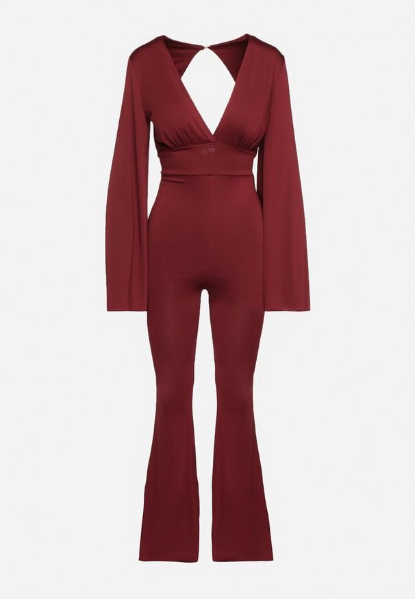 Born2be - Bordowy Długi Kombinezon z Szerokimi Rękawami i Odkrytymi Plecami Dasima. Okazja: na imprezę. Kolor: czerwony. Długość: długie. Styl: elegancki, klasyczny
