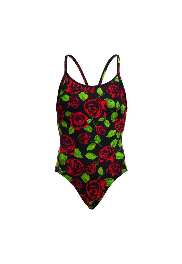 FUNKITA - Strój kąpielowy damski Funkita Black Rose Diamond Back. Kolor: czerwony, wielokolorowy, czarny, zielony. Materiał: poliester