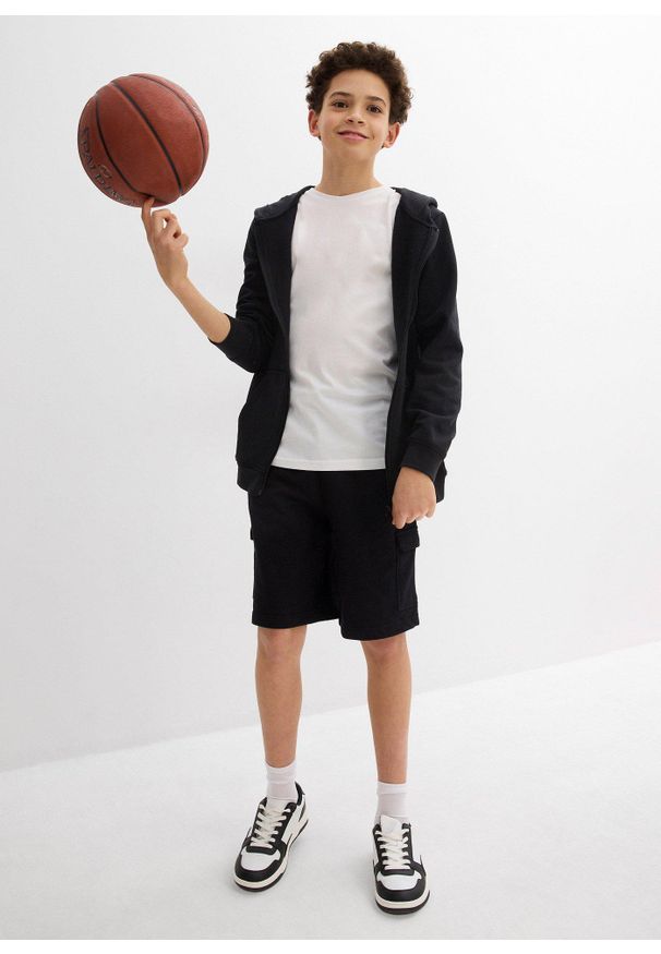 bonprix - Bermudy dresowe z kieszeniami bojówkami, z czystej bawełny organicznej. Kolor: czarny. Materiał: bawełna, dresówka