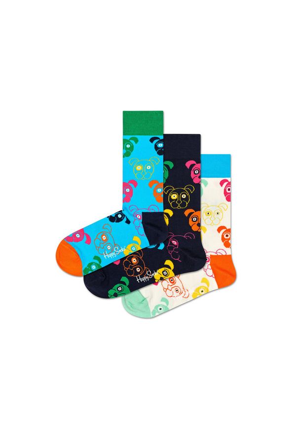 Happy-Socks - Zestaw 3 par wysokich skarpet unisex Happy Socks. Wzór: kolorowy