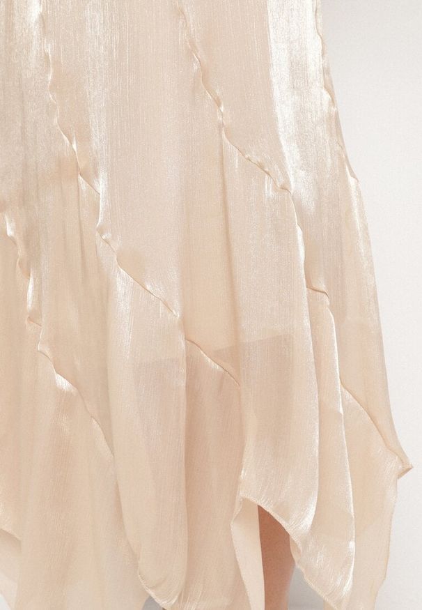 Born2be - Beżowa Rozkloszowana Spódnica Ozdobiona Błyszczącą Nitką Lumerice. Okazja: na co dzień. Kolor: beżowy. Wzór: aplikacja. Styl: casual, elegancki, klasyczny