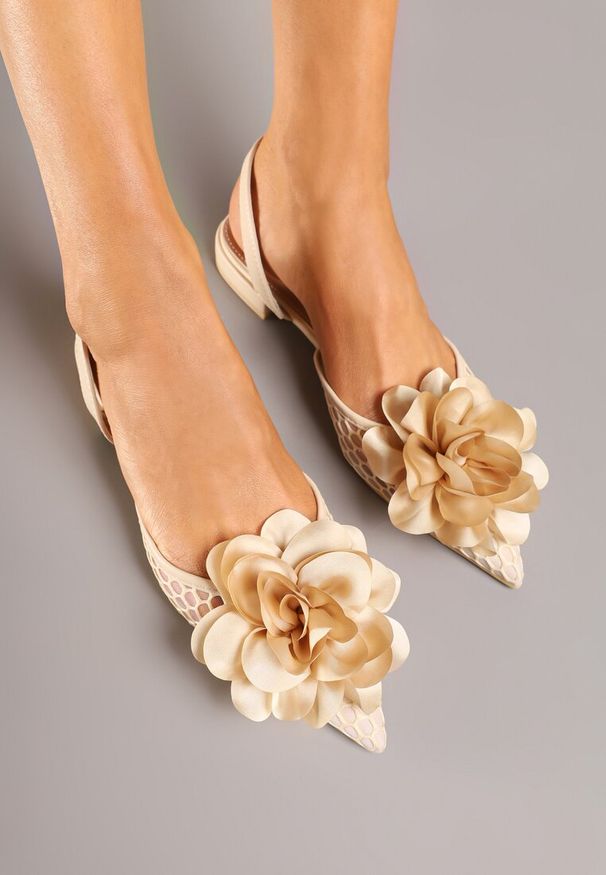 Renee - Beżowe Sandały Vices Slingback z Siateczkową Cholewką Ozdobione Kwiatem 3D Lilivora. Okazja: na co dzień. Zapięcie: sprzączka. Kolor: beżowy. Wzór: aplikacja, kwiaty. Sezon: lato. Styl: klasyczny, casual, elegancki