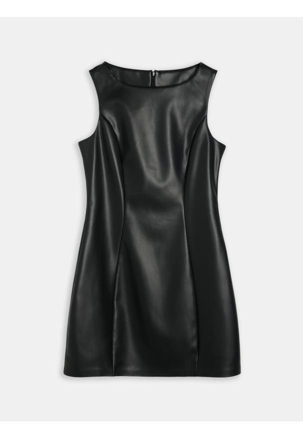 Sinsay - Sukienka mini z imitacji skóry - czarny. Kolor: czarny. Materiał: skóra. Długość: mini
