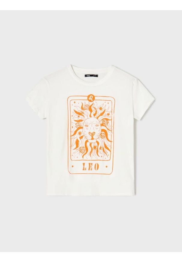 Sinsay - Bawełniana koszulka z nadrukiem - kremowy. Kolor: kremowy. Materiał: bawełna. Wzór: nadruk