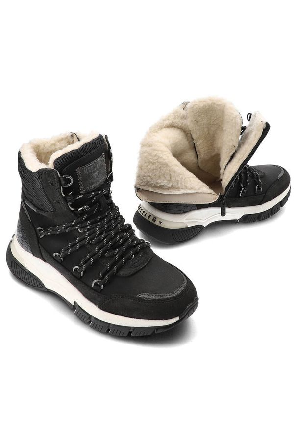 Czarne Śniegowce Mustang Ocieplane Buty Damskie. Kolor: czarny. Materiał: futro, skóra ekologiczna. Sezon: zima. Styl: elegancki