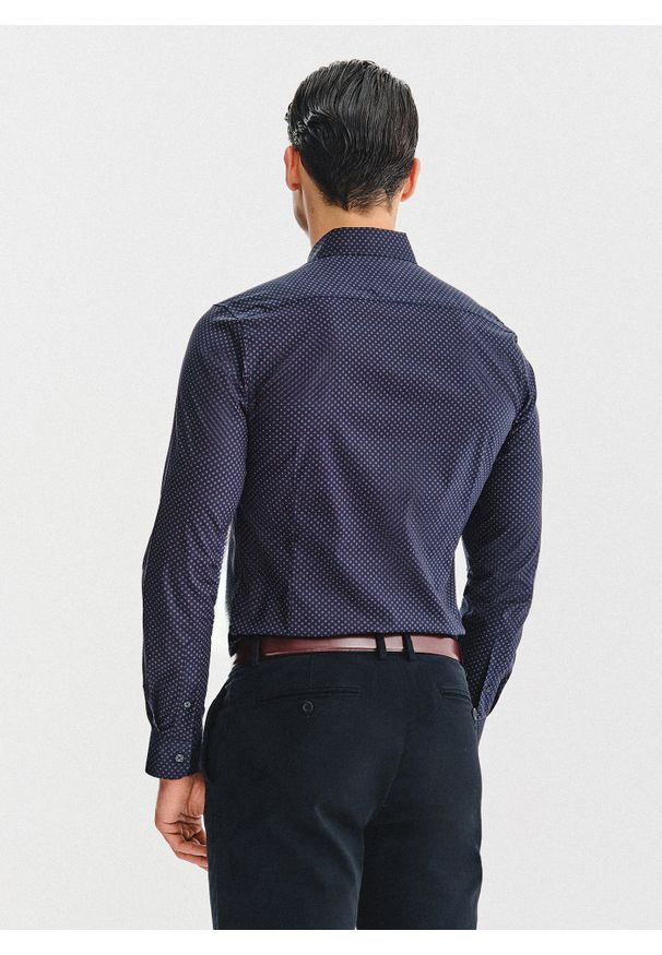 Pako Lorente - PAKO LORENTE – Granatowa koszula w kwiaty. Kolor: niebieski. Materiał: bawełna, elastan. Długość rękawa: długi rękaw. Długość: długie. Wzór: kwiaty