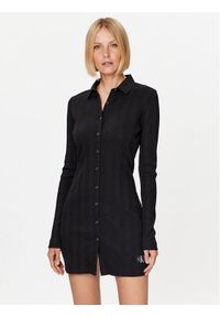 Calvin Klein Jeans Sukienka koszulowa J20J221644 Czarny Slim Fit. Kolor: czarny. Materiał: bawełna. Typ sukienki: koszulowe #1