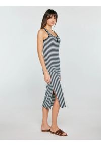 Big-Star - Sukienka damska w białe paski granatowa Yunna 403. Kolor: niebieski. Materiał: materiał, dzianina. Długość rękawa: na ramiączkach. Wzór: paski. Typ sukienki: dopasowane #5