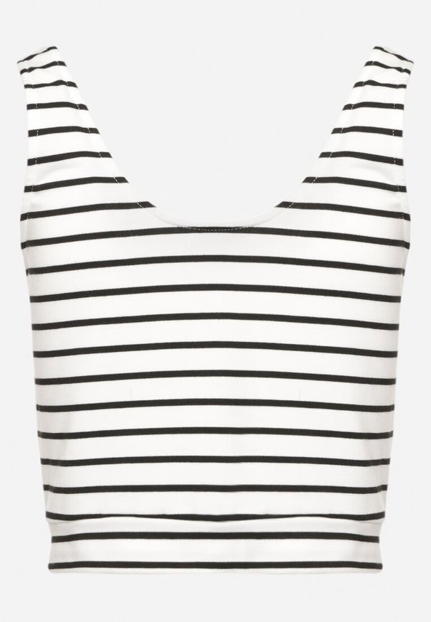 Born2be - Biało-Czarny Bawełniany Klasyczny Top w Paski Amesea. Okazja: na co dzień. Kolor: biały. Materiał: bawełna. Wzór: paski. Styl: klasyczny