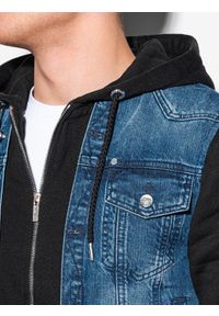 Ombre Clothing - Kurtka męska jeansowa C322 - jeans/czarna - XXL. Typ kołnierza: kaptur. Kolor: czarny. Materiał: jeans. Styl: klasyczny #4