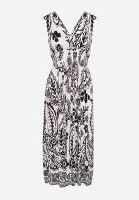 Born2be - Czarna Sukienka z Roślinnym Wzorem i Kopertowym Dekoltem z Gumką w Talii Orrune. Okazja: do pracy, na co dzień, na spotkanie biznesowe. Typ kołnierza: dekolt kopertowy. Kolor: czarny. Materiał: jeans. Sezon: lato. Typ sukienki: kopertowe. Styl: casual, klasyczny, biznesowy #7