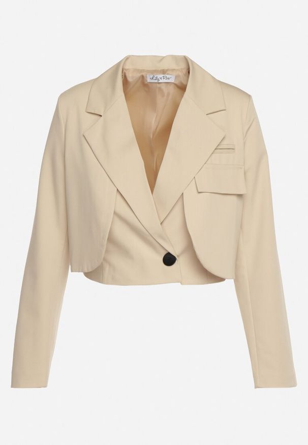 Born2be - Beżowa Jednorzędowa Marynarka o Krótkim Fasonie z Napami Satheryn. Okazja: na co dzień, na spotkanie biznesowe. Kolor: beżowy. Materiał: jeans, wiskoza. Długość: krótkie. Styl: casual, klasyczny, biznesowy