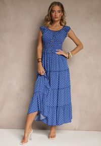 Renee - Niebieska Sukienka z Bawełną i Wiskozą w Kropki z Guzikami Lilavira. Kolor: niebieski. Materiał: bawełna, wiskoza. Wzór: kropki. Sezon: lato. Styl: klasyczny, elegancki #4