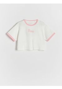 Reserved - T-shirt z nadrukiem - pastelowy róż. Kolor: różowy. Materiał: bawełna. Długość: krótkie. Wzór: nadruk #1