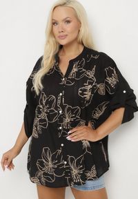 Born2be - Czarna Koszula z Bawełną w Haftowane Kwiaty Tolarea. Okazja: na co dzień. Kolor: czarny. Materiał: bawełna. Wzór: kwiaty, haft. Styl: elegancki, casual #7