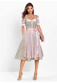 bonprix - Sukienka ludowa z perełkami. Kolor: beżowy. Materiał: koronka #1