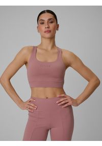 4f - 4F Biustonosz treningowy z niskim wsparciem damski - różowy S. Kolor: różowy. Materiał: guma, włókno, materiał. Rodzaj stanika: wyciągane miseczki. Sport: fitness, joga i pilates #2