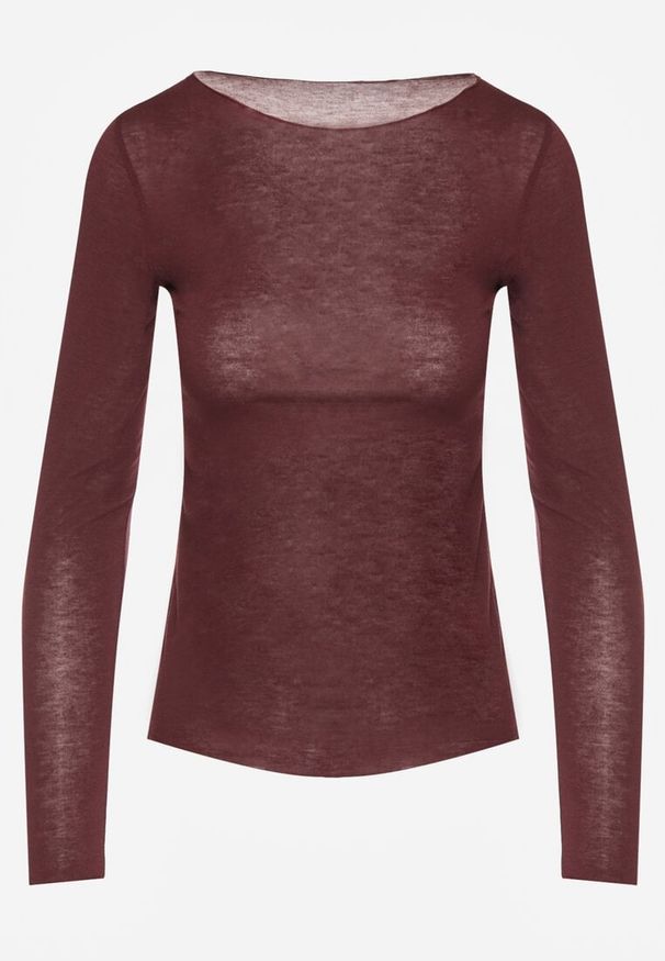 Born2be - Bordowa Wiskozowa Bluzka z Długim Rękawem z Dodatkiem Kaszmiru Uninda. Okazja: na co dzień. Kolor: czerwony. Materiał: wiskoza, kaszmir. Długość rękawa: długi rękaw. Długość: długie. Styl: casual, elegancki