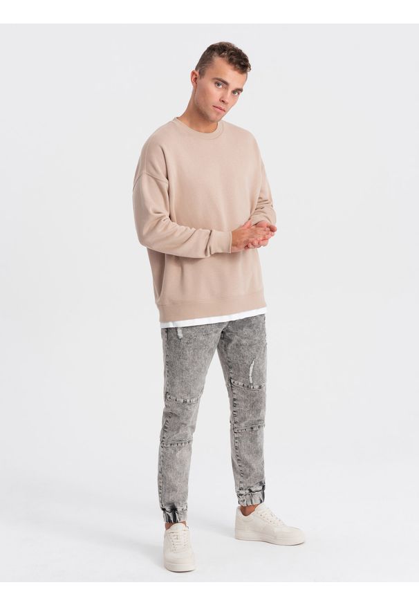 Ombre Clothing - Spodnie męskie marmurkowe JOGGERY z przetarciami - szare V3 - Rozmiar: XL. Kolor: szary. Materiał: guma, elastan, bawełna