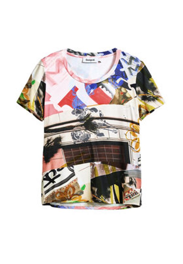 Desigual T-Shirt Collage 25SWTK14 Kolorowy Regular Fit. Materiał: wiskoza. Wzór: kolorowy