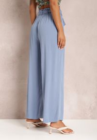 Renee - Niebieskie Spodnie Szerokie Phiorephis. Kolor: niebieski. Materiał: materiał, tkanina, wiskoza. Długość: długie. Wzór: kwiaty, gładki #5