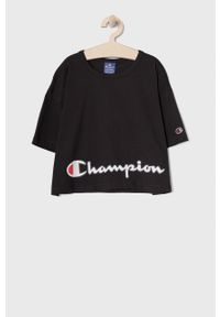 Champion T-shirt dziecięcy kolor czarny. Kolor: czarny. Materiał: dzianina. Wzór: nadruk