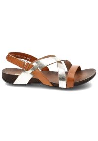 Brązowe Sandały Armodo Modne Obuwie Damskie. Zapięcie: rzepy. Kolor: brązowy. Materiał: jeans, skóra. Sezon: lato #5