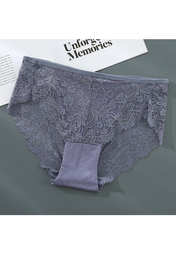 Intica - Majtki bezszwowe z koronką średni stan eleganckie codzienne Saimira. Kolor: niebieski. Materiał: koronka. Wzór: koronka