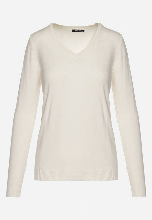 Born2be - Jasnobeżowy Klasyczny Sweter z Dodatkiem Bawełny i Wiskozy z Dekoltem w Serek Miabellea. Okazja: na co dzień. Typ kołnierza: dekolt w serek. Kolekcja: plus size. Kolor: beżowy. Materiał: bawełna, wiskoza. Styl: klasyczny