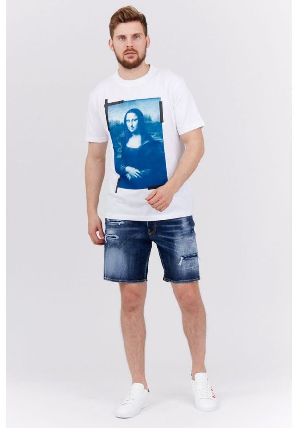 OFF-WHITE Biały t-shirt męski z nadrukiem mona lisy. Kolor: biały. Wzór: nadruk