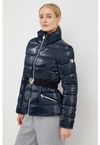 EA7 Emporio Armani kurtka damska kolor granatowy zimowa. Typ kołnierza: kaptur. Kolor: niebieski. Materiał: materiał. Sezon: zima
