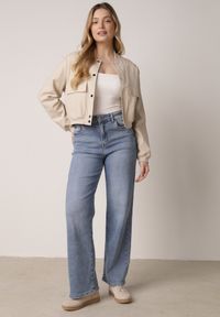 Born2be - Niebieskie Elastyczne Jeansy z Bawełną o Szerokim Kroju z Wysokim Stanem Yelovia. Okazja: na co dzień. Stan: podwyższony. Kolor: niebieski. Styl: casual #1