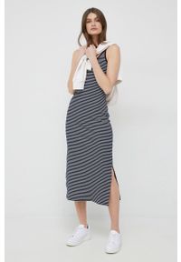 TOMMY HILFIGER - Tommy Hilfiger sukienka kolor granatowy midi prosta. Okazja: na co dzień. Kolor: niebieski. Materiał: materiał, wiskoza. Długość rękawa: na ramiączkach. Typ sukienki: proste. Styl: casual. Długość: midi