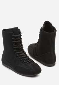 Born2be - Czarne Sznurowane Sneakersy w Stylu Bokserskim Havanne. Okazja: na co dzień. Kolor: czarny. Materiał: jeans #7