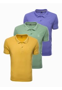 Ombre Clothing - Zestaw koszulek bawełnianych polo - mix 3-pak Z28 V4 - XXL. Typ kołnierza: polo. Kolor: zielony. Materiał: bawełna. Wzór: haft #1