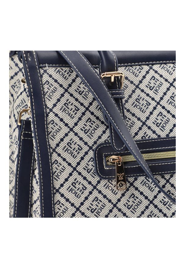 Granatowa Torebka Pepe Moll Elegancka Shopperka Damska. Kolor: niebieski. Wzór: aplikacja. Materiał: skórzane. Styl: elegancki