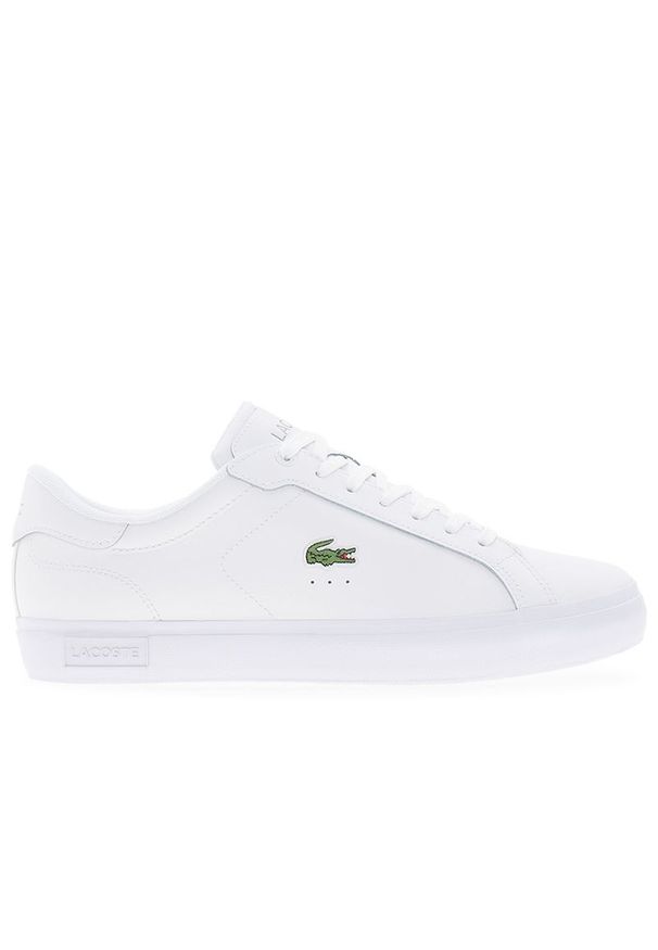 Buty męskie Lacoste Powercourt 125 2 SMA 749SMA0081-21G - białe. Okazja: na co dzień. Zapięcie: sznurówki. Kolor: biały. Materiał: skóra, guma. Wzór: aplikacja, gładki