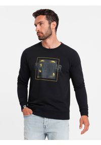 Ombre Clothing - Bluza męska nierozpinana z nadrukiem - czarna V1. Kolor: czarny. Materiał: poliester, bawełna. Wzór: nadruk #1