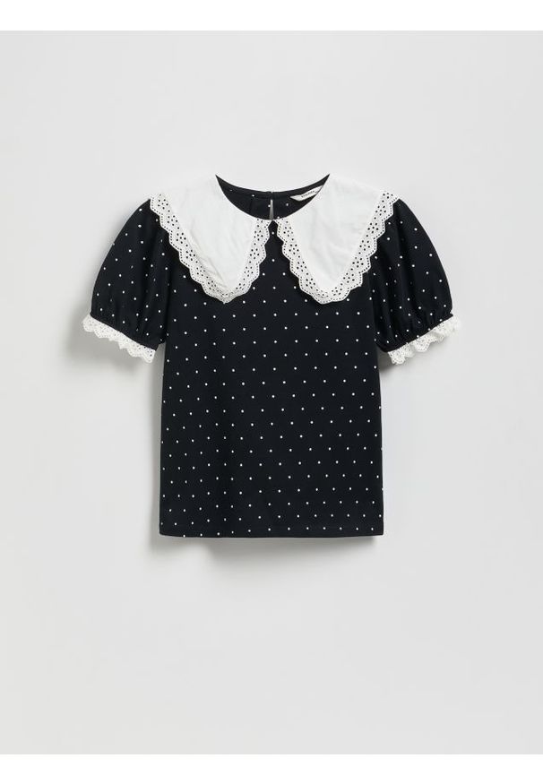 Reserved - Bluzka z ozdobnym kołnierzykiem - wielobarwny. Materiał: bawełna