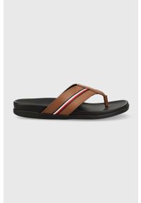 TOMMY HILFIGER - Tommy Hilfiger japonki HILFIGER LEATHER TOE POST SANDAL męskie kolor brązowy FM0FM04460. Kolor: brązowy. Materiał: poliester, materiał, guma #1
