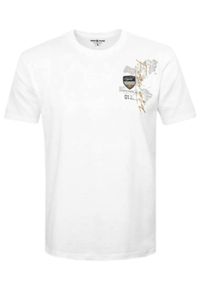 Męski T-Shirt - Pako Jeans - Biała z Niewielkim Nadrukiem. Okazja: na co dzień. Kolor: biały. Materiał: bawełna. Wzór: nadruk. Styl: casual #1