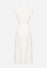 Born2be - Biała Sukienka z Bawełny o Koszulowym Kroju z Wiązaniem w Talii Wosofia. Okazja: do pracy. Kolor: biały. Materiał: bawełna. Typ sukienki: koszulowe. Styl: elegancki #2