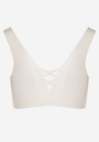 Born2be - Biały Biustonosz Sportowy z Siateczką i Gorsetowym Zdobieniem Saliatessa. Kolor: biały. Rodzaj stanika: wyciągane miseczki. Wzór: aplikacja #6